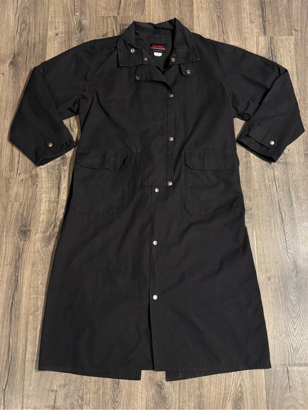Highlander Oilskin Long Black Waxed Canvas Trench Coat Duster Unisex Sz Medium